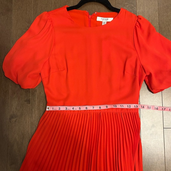 EVERNEW - Charlotte Red Puff Sleeve Pleated Midi Dress - Picture 14 of 14